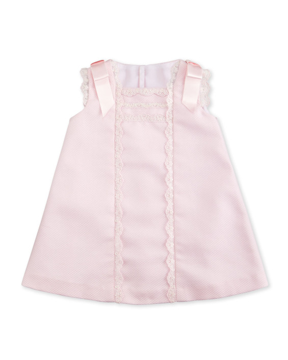 Luli & Me Sleeveless Lace-Trim Pique Shift Dress Pink, Size 3M-4