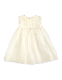 Luli & Me Sleeveless Lace-Trim Silk Organza Dress Ivory, Size 3-24 Months