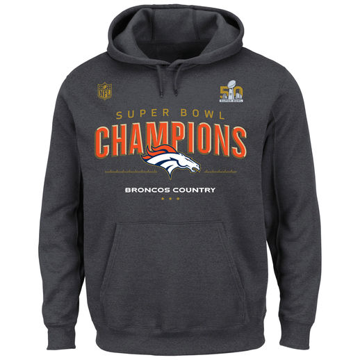 MAJESTIC DENVER BRONCOS DARK GRAY SUPER BOWL 50 CHAMPIONS BIG & TALL TROPHY COLLECTION LOCKER ROOM HOODIE