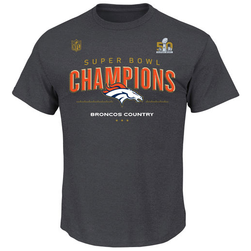 MAJESTIC DENVER BRONCOS DARK GRAY SUPER BOWL 50 CHAMPIONS BIG & TALL TROPHY COLLECTION LOCKER ROOM T-SHIRT