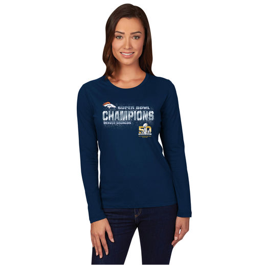 MAJESTIC DENVER BRONCOS WOMEN'S NAVY SUPER BOWL 50 CHAMPIONS II LONG SLEEVE T-SHIRT