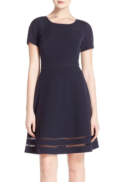 MARC NEW YORK Lattice Inset Woven Fit & Flare Dress Night Blue easter dresses fit and flare women