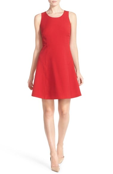 MARC NEW YORK Scoop Neck Crepe Fit & Flare Dress Red
