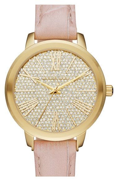 MICHAEL Michael Kors Leather Strap Watch, 38mm Pink Gold