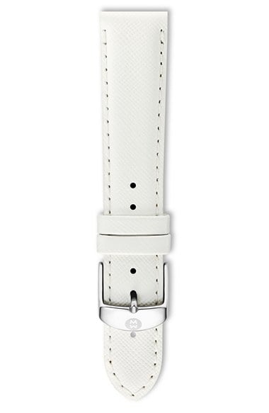 MICHELE 16mm Saffiano Leather Watch Strap in Bright White