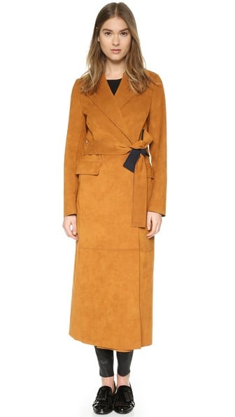 MSGM Long Tie Coat Soft Faux Suede Cognac