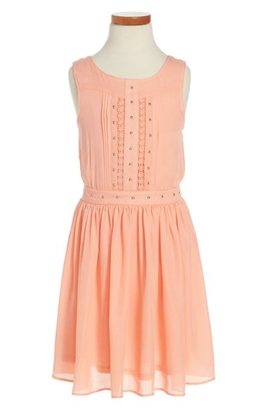 Marciano Sleeveless Party Dress (Big Girls) Peach with Floral Lace