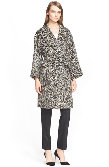 Max Mara 'Attuale' Leopard Print Wrap Coat Beige