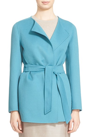 Max Mara 'Charme' Wool & Angora Wrap Coat Turquoise