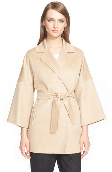 Max Mara 'Ravello' Cashmere Belted Wrap Coat Camel
