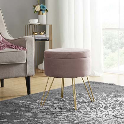 Mercer41 Elrosa 15" Velvet Round Storage Ottoman Blush ottomans trend