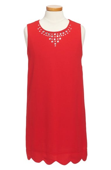 Monteau Couture Scallop Hem Sleeveless Dress (Big Girls) Coral