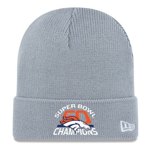 NEW ERA DENVER BRONCOS GRAY SUPER BOWL 50 CHAMPIONS CUFFED KNIT HAT