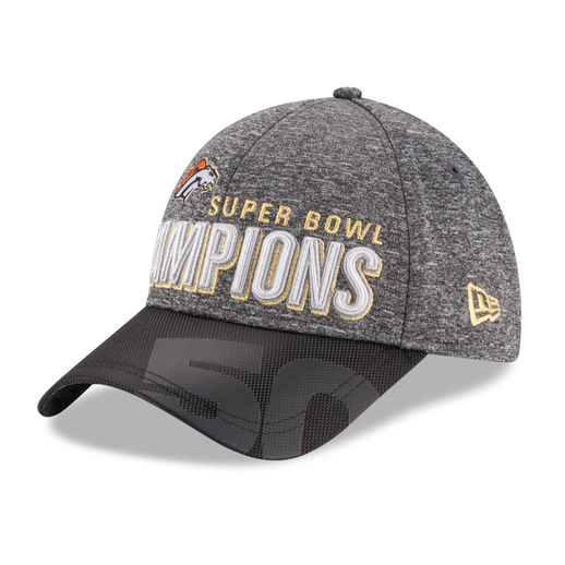 NEW ERA DENVER BRONCOS YOUTH HEATHER GRAY:BLACK SUPER BOWL 50 CHAMPIONS TROPHY COLLECTION LOCKER ROOM 9FORTY ADJUSTABLE HAT
