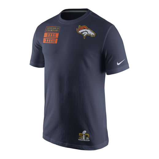 NIKE DENVER BRONCOS NAVY SUPER BOWL 50 CHAMPIONS 3-TIME CHAMPS T-SHIRT