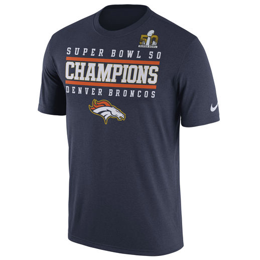 NIKE DENVER BRONCOS NAVY SUPER BOWL 50 CHAMPIONS CELEBRATION LEGEND PERFORMANCE T-SHIRT