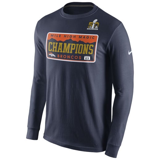 NIKE DENVER BRONCOS NAVY SUPER BOWL 50 CHAMPIONS CELEBRATION LOCAL LONG SLEEVE T-SHIRT