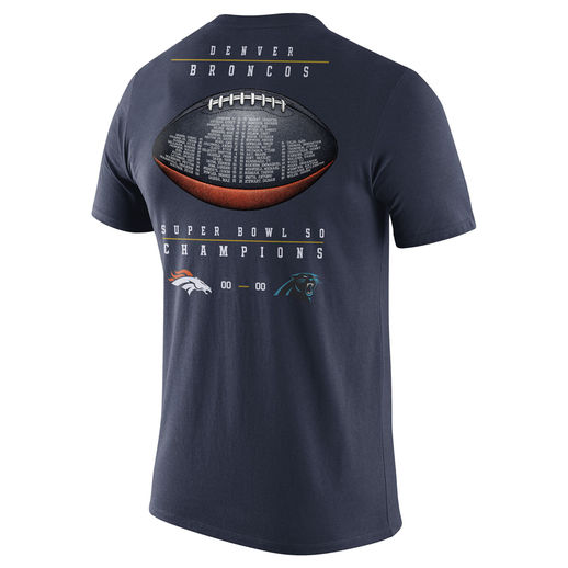 NIKE DENVER BRONCOS NAVY SUPER BOWL 50 CHAMPIONS CELEBRATION ROSTER T-SHIRT