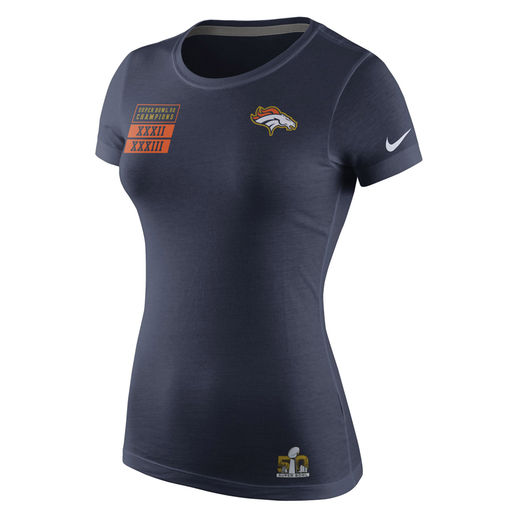 NIKE DENVER BRONCOS WOMEN'S NAVY SUPER BOWL 50 CHAMPIONS 3-TIME CHAMPS T-SHIRT