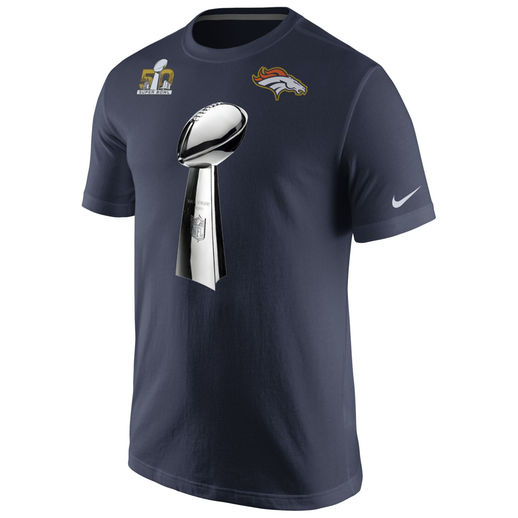 NIKE LOMBARDI TROPHY DENVER BRONCOS NAVY SUPER BOWL 50 CHAMPIONS CELEBRATION OPEN T-SHIRT