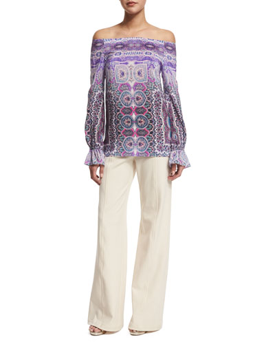 Nanette Lepore Off-the-Shoulder Paisley-Print Blouse Blue Purple Multi