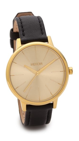 Nixon Kensington Leather Watch Black Gold