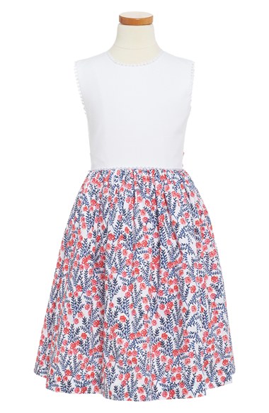Oscar de la Renta 'Tossed Camellia' Sleeveless Floral Print Party Dress (Little Girls & Big Girls) Ruby