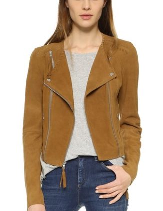 Paige Denim Tiana Suede Moto Jacket Saddle Brown