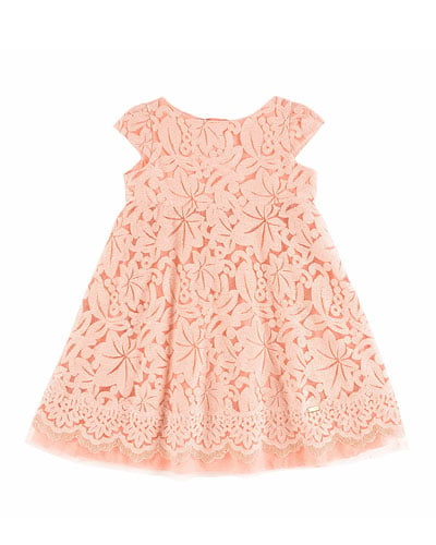 Pili Carrera Cap-Sleeve Lace Circle Dress Coral