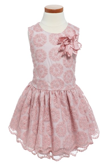 Pippa & Julie Drop Waist Lace Dress (Toddler Girls & Little Girls) Dusty Rose with Floral Detail