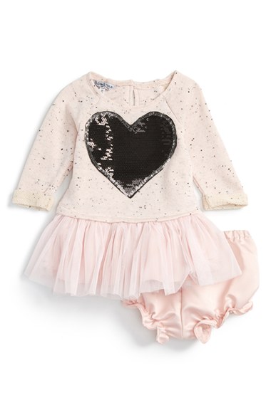 Pippa & Julie Sequin Heart Tulle Ruffle Dress (Baby Girls) Pink