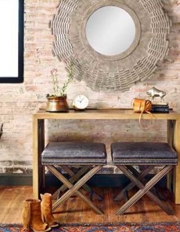Pottery Barn Aldrich Stool Smoke Leather Nailheads rustic luxurious ottomans
