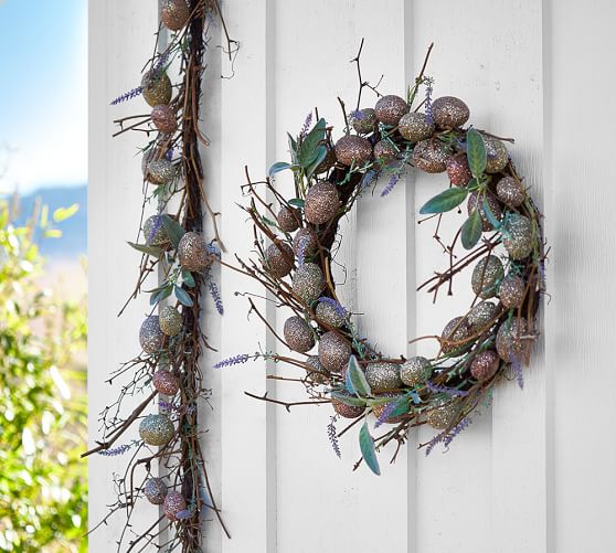 Pottery Barn GLITTER EGG WREATH & GARLAND