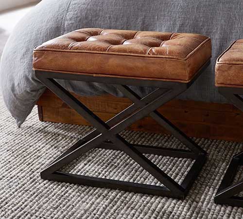Pottery Barn Kirkham Tufted Leather Stool ottomans 