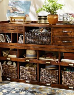 Pottery Barn OLIVIA 2-PIECE ORGANIZER CONSOLE SET Tuscan Chestnut Finish