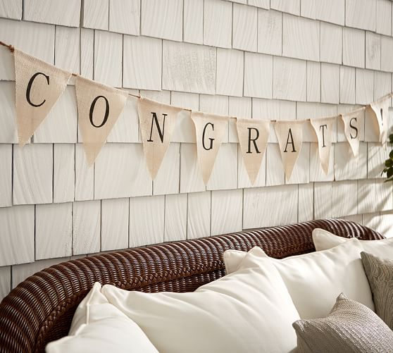 OUTDOOR BURLAP CONGRATULATIONS BANNER. Pottery Barn