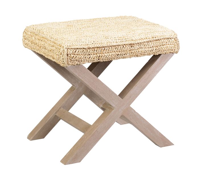 Pottery Barn Raffia X-Base Accent Stool Tan ottomans