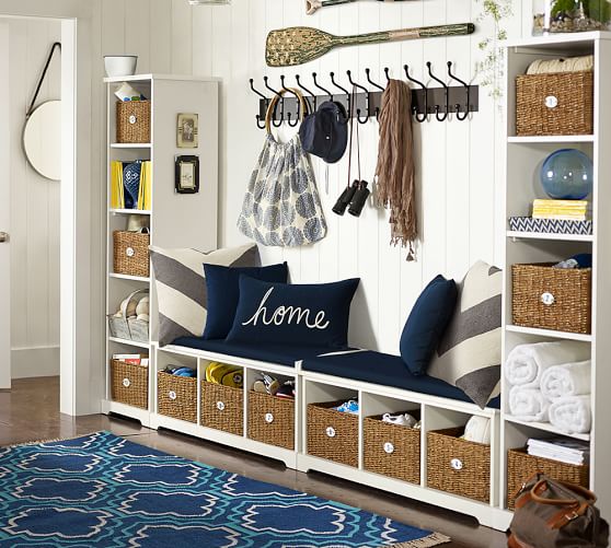 Pottery Barn SAMANTHA 4-PIECE BENCH & BOOKCASE ENTRYWAY SET Antique White Black Mahogany Stain