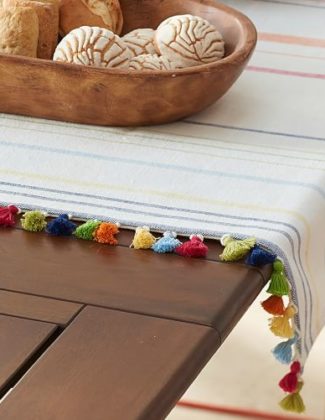 Pottery Barn STRIPE TASSEL TABLE THROW