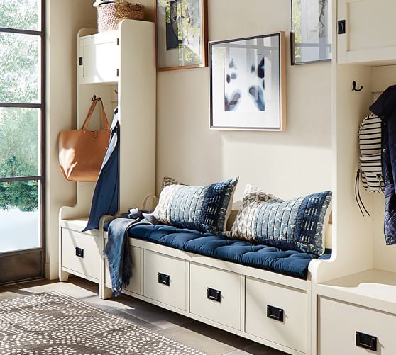 Pottery Barn WADE 3-PIECE BENCH & TOWER ENTRYWAY SET Almond White Weathered Pine Finish Pottery Barn Entryway Sale 