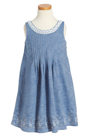 Ralph Lauren Embroidered Chambray Shift Dress (Big Girls) Chambray