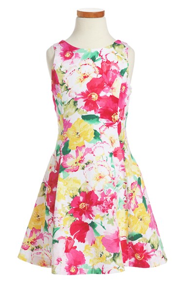 Ralph Lauren Floral Print Woven Cotton Dress (Big Girls) Pink White Multi