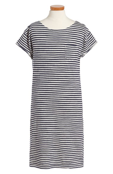Ralph Lauren Stripe T-Shirt Dress (Big Girls) Frontier Cream/Resort Navy Blue with Crocheted Back