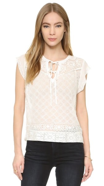 Rebecca Taylor Ada Embroidery Lace-Up Top Snow White
