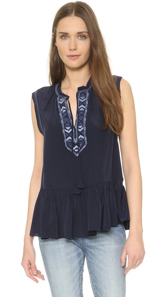 Rebecca Taylor Embroidered Top Navy Blue
