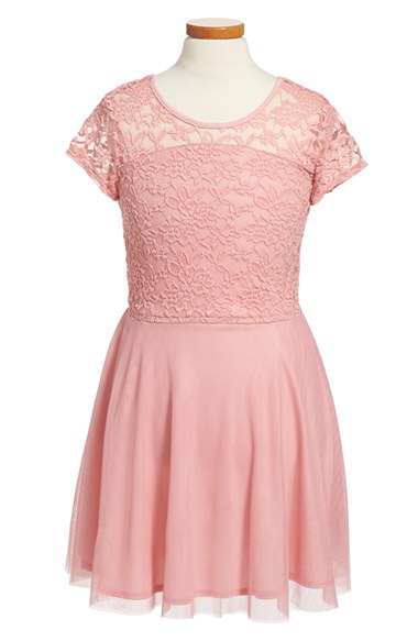 Ruby & Bloom Lace & Tulle Short Sleeve Dress (Little Girls & Big Girls) Pink Darling