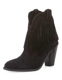 Saint Laurent New Western Fringe Bootie Black fringe ankle booties for spring