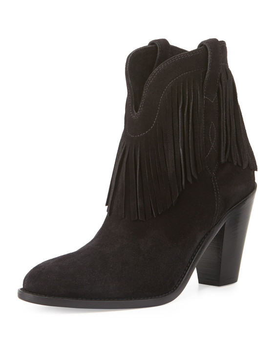 Saint Laurent New Western Fringe Bootie Black fringe ankle booties for spring