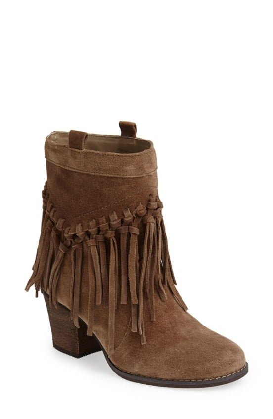 Sbicca 'Sound' Fringe Suede Bootie (Women) Khaki Suede
