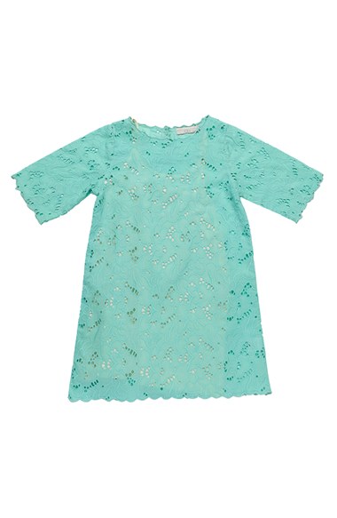 Stella McCartney Kids 'Ettie' Organic Cotton Eyelet Lace Dress (Toddler Girls, Little Girls & Big Girls) Aqua
